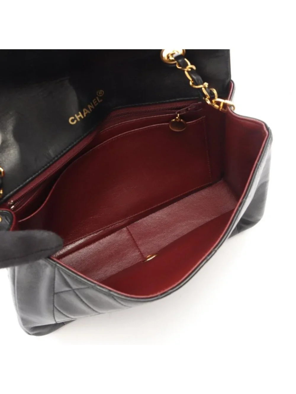 Chanel Shoulder Bag Quilted Diana Flap Black Lambskin Chain